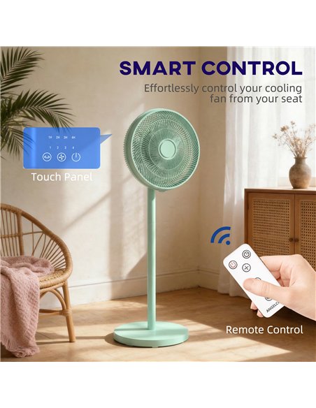 HOMCOM 40 cm Standing Fan, Cooling Floor Fan with 80° Oscillating, Adjustable Tilt and Height, 4 Speed, Remote Control, Green - pic 178796 | FastDaddyshop