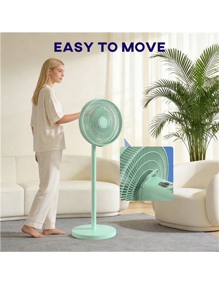 HOMCOM 40 cm Standing Fan, Cooling Floor Fan with 80° Oscillating, Adjustable Tilt and Height, 4 Speed, Remote Control, Green - pic 178798 | FastDaddyshop