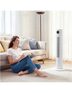 HOMCOM 28dB Tower Fan for Bedroom, 36 inch, 8 m/s Velocity Standing Cooling Fan with 80° Oscillating, BLDC Motor, 12 Speeds, LED 2