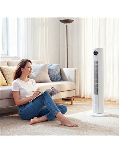 HOMCOM 28dB Tower Fan for Bedroom, 36 inch, 8 m/s Velocity Standing Cooling Fan with 80° Oscillating, BLDC Motor, 12 Speeds, LED