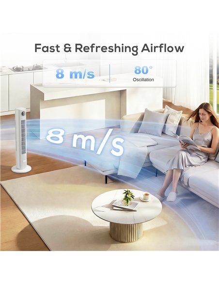 HOMCOM 28dB Tower Fan for Bedroom, 36 inch, 8 m/s Velocity Standing Cooling Fan with 80° Oscillating, BLDC Motor, 12 Speeds, LED - pic 178803 | FastDaddyshop