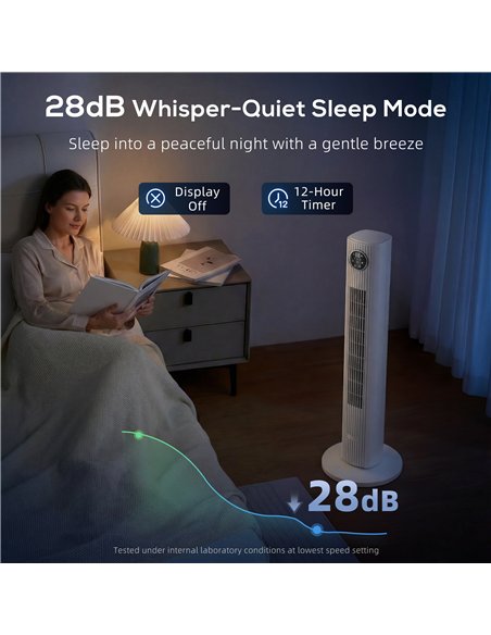 HOMCOM 28dB Tower Fan for Bedroom, 36 inch, 8 m/s Velocity Standing Cooling Fan with 80° Oscillating, BLDC Motor, 12 Speeds, LED - pic 178804 | FastDaddyshop