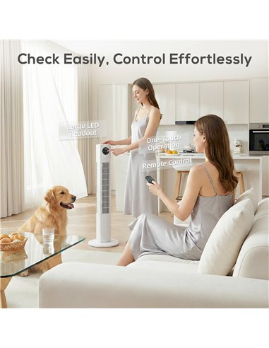 HOMCOM 28dB Tower Fan for Bedroom, 36 inch, 8 m/s Velocity Standing Cooling Fan with 80° Oscillating, BLDC Motor, 12 Speeds, LED