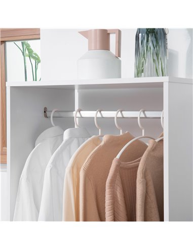HOMCOM Open Wardrobe with Hanging Rod and Storage Shelves Mobile Garment Rack on Wheels Bedroom, Cloakroom, White