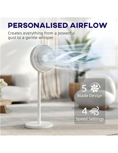 HOMCOM 40 cm Standing Fan, Cooling Floor Fan with 80° Oscillating, Adjustable Tilt and Height, 4 Speed, Remote Control, White
