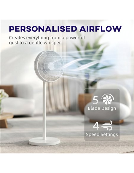 HOMCOM 40 cm Standing Fan, Cooling Floor Fan with 80° Oscillating, Adjustable Tilt and Height, 4 Speed, Remote Control, White - pic 178811 | FastDaddyshop