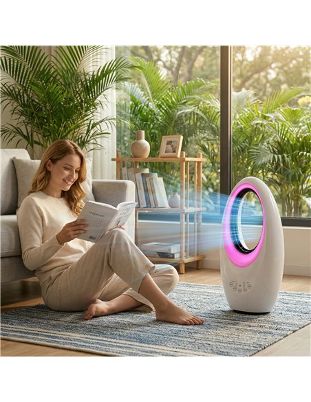 HOMCOM Bladeless Tower Fan, 36dB Standing Cooling Fan with 60° Oscillating, LED Lights, 3 Speeds, 7.5H Timer, Remote Control - pic 178818 | FastDaddyshop