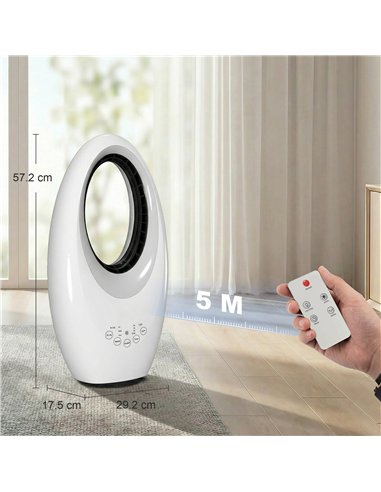 HOMCOM Bladeless Tower Fan, 36dB Standing Cooling Fan with 60° Oscillating, LED Lights, 3 Speeds, 7.5H Timer, Remote Control