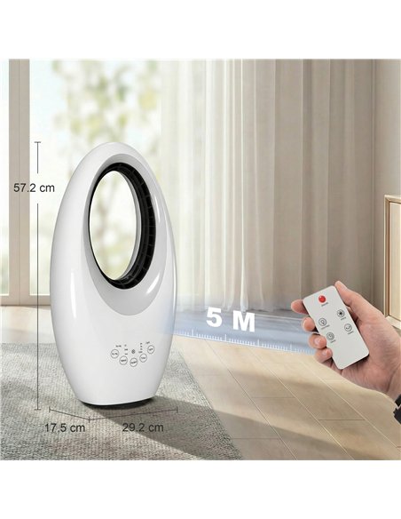 HOMCOM Bladeless Tower Fan, 36dB Standing Cooling Fan with 60° Oscillating, LED Lights, 3 Speeds, 7.5H Timer, Remote Control - pic 178819 | FastDaddyshop