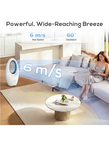 HOMCOM Bladeless Tower Fan, 36dB Standing Cooling Fan with 60° Oscillating, LED Lights, 3 Speeds, 7.5H Timer, Remote Control - pic 178821 | FastDaddyshop
