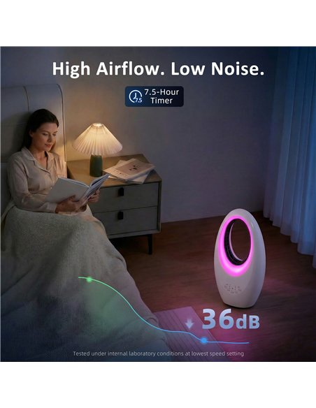 HOMCOM Bladeless Tower Fan, 36dB Standing Cooling Fan with 60° Oscillating, LED Lights, 3 Speeds, 7.5H Timer, Remote Control - pic 178823 | FastDaddyshop