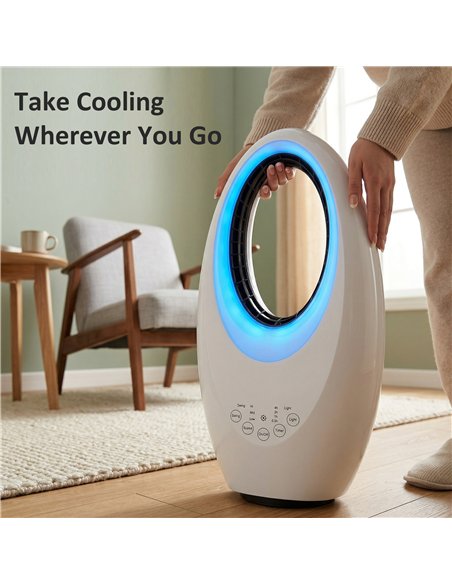 HOMCOM Bladeless Tower Fan, 36dB Standing Cooling Fan with 60° Oscillating, LED Lights, 3 Speeds, 7.5H Timer, Remote Control - pic 178825 | FastDaddyshop