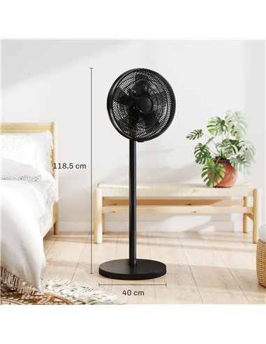 HOMCOM 40 cm Standing Fan, Cooling Floor Fan with 80° Oscillating, Adjustable Tilt and Height, 4 Speed, Remote Control, Black