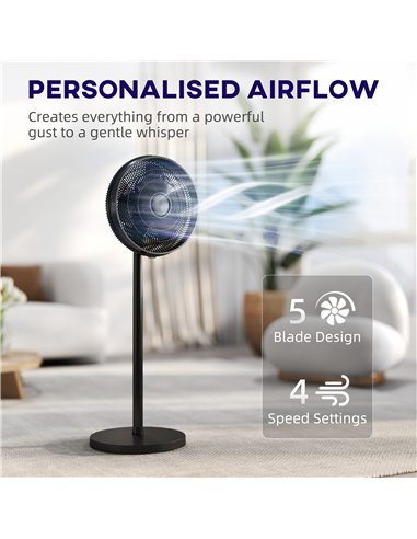 HOMCOM 40 cm Standing Fan, Cooling Floor Fan with 80° Oscillating, Adjustable Tilt and Height, 4 Speed, Remote Control, Black