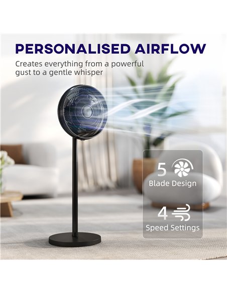 HOMCOM 40 cm Standing Fan, Cooling Floor Fan with 80° Oscillating, Adjustable Tilt and Height, 4 Speed, Remote Control, Black - pic 178829 | FastDaddyshop
