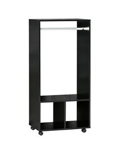 HOMCOM Open Wardrobe with Hanging Rod and Storage Shelves Mobile Garment Rack on Wheels Bedroom, Cloakroom, Black