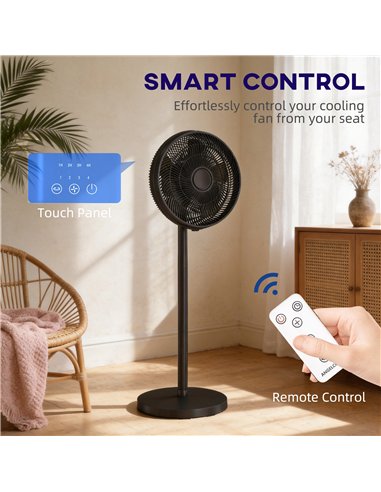 HOMCOM 40 cm Standing Fan, Cooling Floor Fan with 80° Oscillating, Adjustable Tilt and Height, 4 Speed, Remote Control, Black