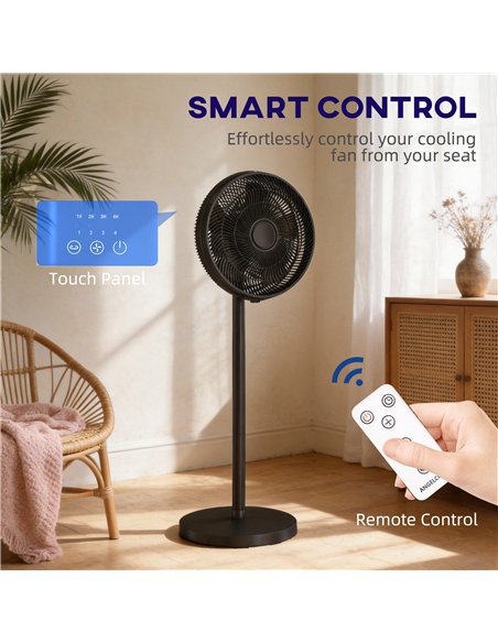 HOMCOM 40 cm Standing Fan, Cooling Floor Fan with 80° Oscillating, Adjustable Tilt and Height, 4 Speed, Remote Control, Black - pic 178832 | FastDaddyshop