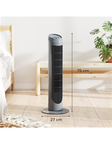 HOMCOM Tower Fan for Bedroom Cooling, 75cm Electric 70° Oscillating with 3 Speed Settings, Standing Floor Fan, Grey