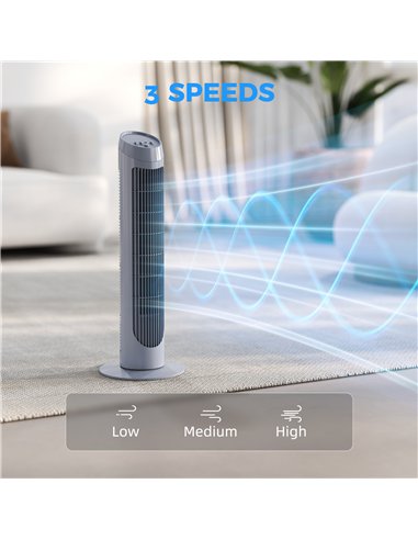 HOMCOM Tower Fan for Bedroom Cooling, 75cm Electric 70° Oscillating with 3 Speed Settings, Standing Floor Fan, Grey