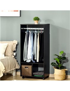 HOMCOM Open Wardrobe with Hanging Rod and Storage Shelves Mobile Garment Rack on Wheels Bedroom, Cloakroom, Black 2