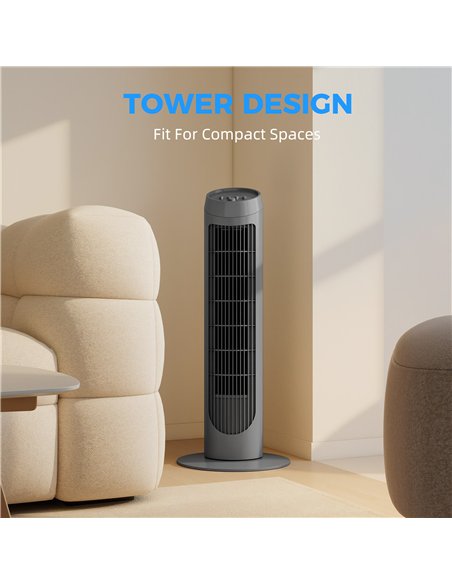 HOMCOM Tower Fan for Bedroom Cooling, 75cm Electric 70° Oscillating with 3 Speed Settings, Standing Floor Fan, Grey - pic 178841 | FastDaddyshop