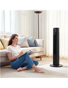 HOMCOM 28dB Tower Fan for Bedroom, 36 inch, 8 m/s Velocity Standing Cooling Fan with 80° Oscillating, BLDC Motor, 12 Speeds, LED 2