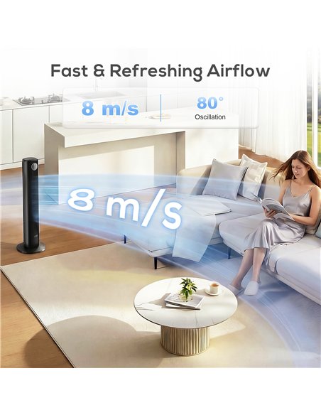 HOMCOM 28dB Tower Fan for Bedroom, 36 inch, 8 m/s Velocity Standing Cooling Fan with 80° Oscillating, BLDC Motor, 12 Speeds, LED - pic 178848 | FastDaddyshop