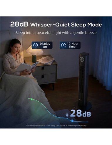HOMCOM 28dB Tower Fan for Bedroom, 36 inch, 8 m/s Velocity Standing Cooling Fan with 80° Oscillating, BLDC Motor, 12 Speeds, LED