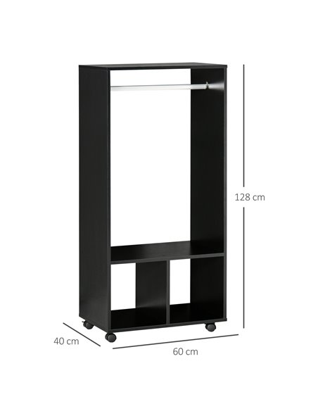 HOMCOM Open Wardrobe with Hanging Rod and Storage Shelves Mobile Garment Rack on Wheels Bedroom, Cloakroom, Black - pic 17885 | FastDaddyshop
