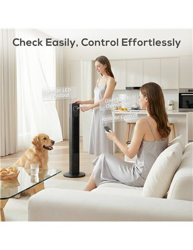 HOMCOM 28dB Tower Fan for Bedroom, 36 inch, 8 m/s Velocity Standing Cooling Fan with 80° Oscillating, BLDC Motor, 12 Speeds, LED