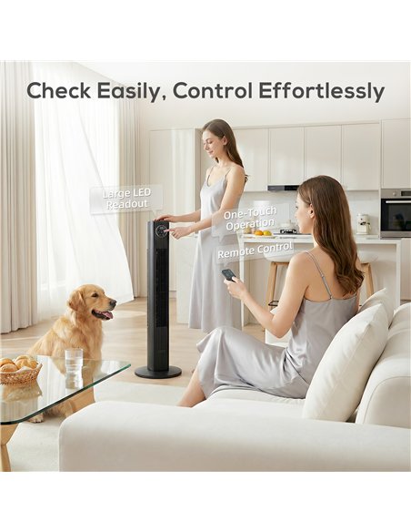 HOMCOM 28dB Tower Fan for Bedroom, 36 inch, 8 m/s Velocity Standing Cooling Fan with 80° Oscillating, BLDC Motor, 12 Speeds, LED - pic 178851 | FastDaddyshop