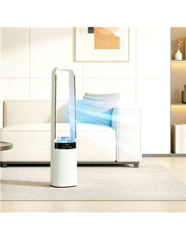 HOMCOM Bladeless Tower Fan, 36dB Standing Cooling Fan with Oscillating, LED Lights, 3 Speeds, 12H Timer, Remote Control