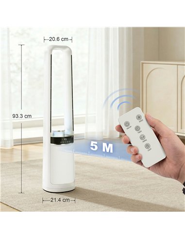 HOMCOM Bladeless Tower Fan, 36dB Standing Cooling Fan with Oscillating, LED Lights, 3 Speeds, 12H Timer, Remote Control