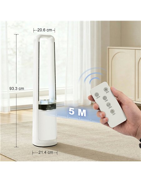 HOMCOM Bladeless Tower Fan, 36dB Standing Cooling Fan with Oscillating, LED Lights, 3 Speeds, 12H Timer, Remote Control - pic 178855 | FastDaddyshop