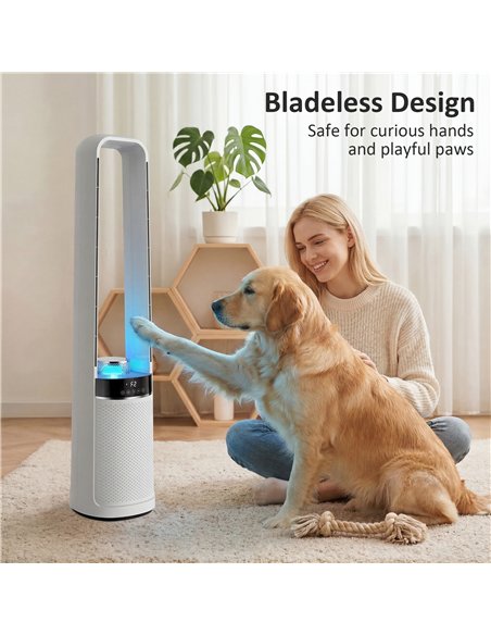 HOMCOM Bladeless Tower Fan, 36dB Standing Cooling Fan with Oscillating, LED Lights, 3 Speeds, 12H Timer, Remote Control - pic 178856 | FastDaddyshop