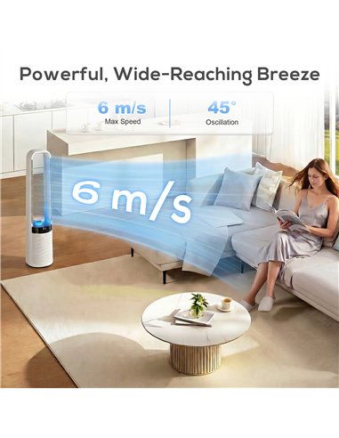 HOMCOM Bladeless Tower Fan, 36dB Standing Cooling Fan with Oscillating, LED Lights, 3 Speeds, 12H Timer, Remote Control