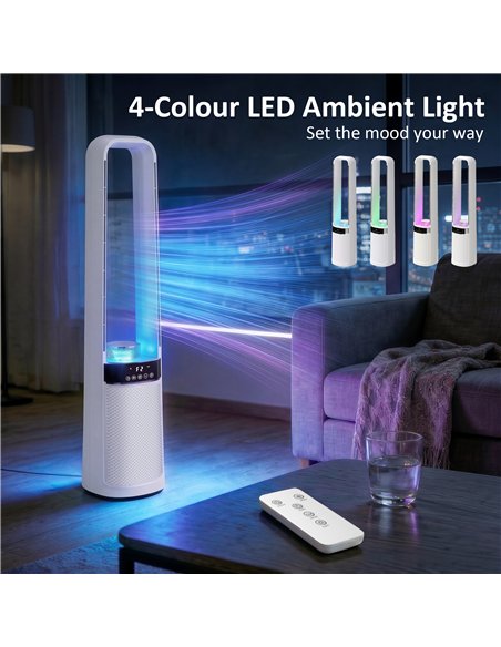 HOMCOM Bladeless Tower Fan, 36dB Standing Cooling Fan with Oscillating, LED Lights, 3 Speeds, 12H Timer, Remote Control - pic 178858 | FastDaddyshop
