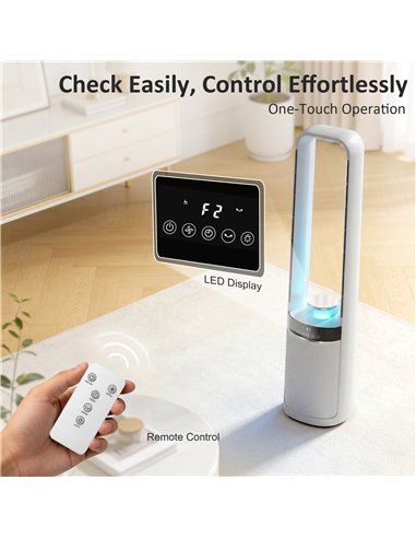 HOMCOM Bladeless Tower Fan, 36dB Standing Cooling Fan with Oscillating, LED Lights, 3 Speeds, 12H Timer, Remote Control