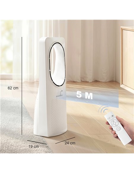 HOMCOM Bladeless Tower Fan for Bedroom, 36dB Standing Cooling Fan with Oscillating, 3 Speeds, 3 Modes, 15H Timer, White - pic 178864 | FastDaddyshop