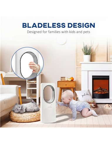 HOMCOM Bladeless Tower Fan for Bedroom, 36dB Standing Cooling Fan with Oscillating, 3 Speeds, 3 Modes, 15H Timer, White