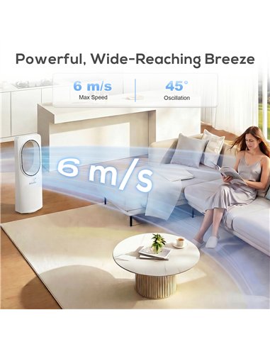 HOMCOM Bladeless Tower Fan for Bedroom, 36dB Standing Cooling Fan with Oscillating, 3 Speeds, 3 Modes, 15H Timer, White
