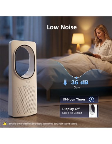 HOMCOM Bladeless Tower Fan for Bedroom, 36dB Standing Cooling Fan with Oscillating, 3 Speeds, 3 Modes, 15H Timer, White