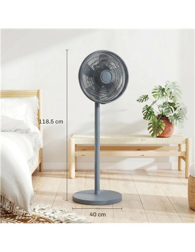 HOMCOM 40 cm Standing Fan, Cooling Floor Fan with 80° Oscillating, Adjustable Tilt and Height, 4 Speed, Remote Control, Grey