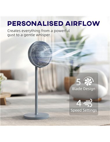 HOMCOM 40 cm Standing Fan, Cooling Floor Fan with 80° Oscillating, Adjustable Tilt and Height, 4 Speed, Remote Control, Grey