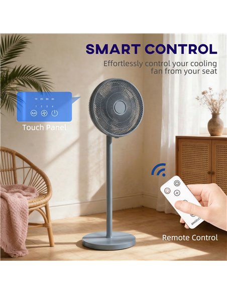 HOMCOM 40 cm Standing Fan, Cooling Floor Fan with 80° Oscillating, Adjustable Tilt and Height, 4 Speed, Remote Control, Grey - pic 178877 | FastDaddyshop