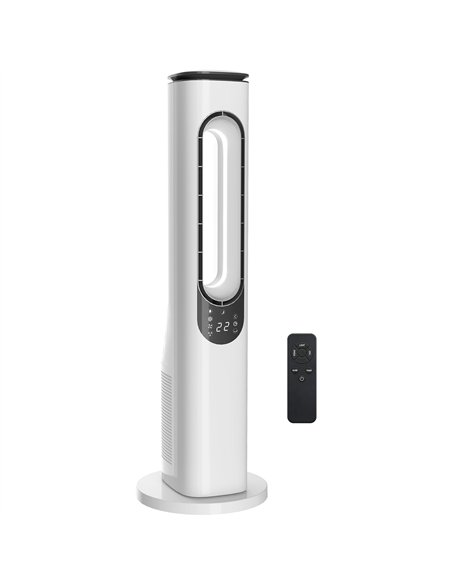 HOMCOM Bladeless Tower Fan for Bedroom, 35dB Standing Cooling Fan with Oscillating, LED Lights, 3 Speeds, 15H Timer, White - pic 178880 | FastDaddyshop