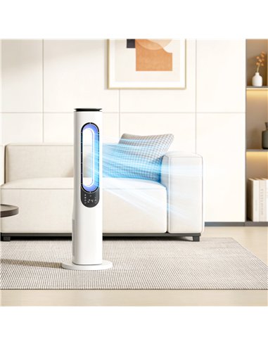 HOMCOM Bladeless Tower Fan for Bedroom, 35dB Standing Cooling Fan with Oscillating, LED Lights, 3 Speeds, 15H Timer, White