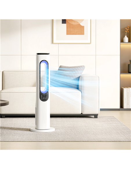 HOMCOM Bladeless Tower Fan for Bedroom, 35dB Standing Cooling Fan with Oscillating, LED Lights, 3 Speeds, 15H Timer, White - pic 178881 | FastDaddyshop