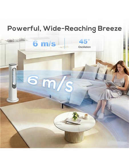 HOMCOM Bladeless Tower Fan for Bedroom, 35dB Standing Cooling Fan with Oscillating, LED Lights, 3 Speeds, 15H Timer, White - pic 178884 | FastDaddyshop